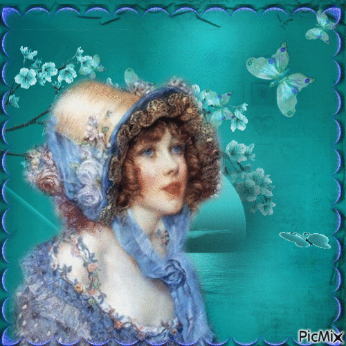 woman with butterflie and flower - Ingyenes animált GIF