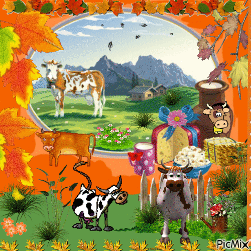 Vache et fleurs orange-на Конкурс - GIF animate gratis