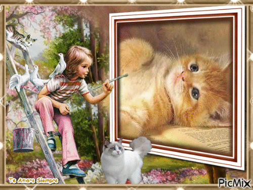 La niña y el gato - Gratis animerad GIF