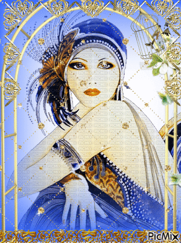 Portrait femme bleu et or - Gratis geanimeerde GIF