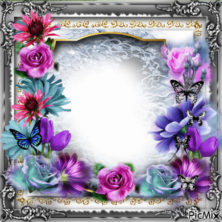cadre fleurs papillons - GIF animé gratuit
