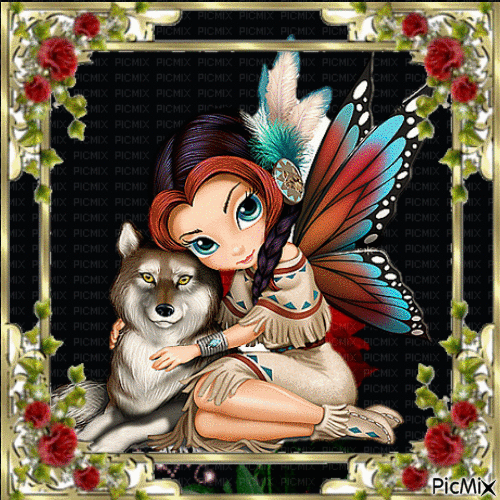 native fairy and wolf - GIF animé gratuit