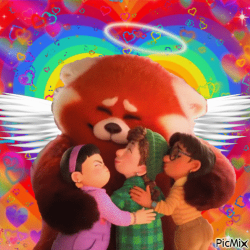 Mei Mei Red Panda Angel with Besties - GIF animé gratuit