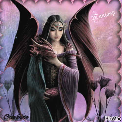 Concours : Femme et dragon fantasy- tons violet - GIF animé gratuit