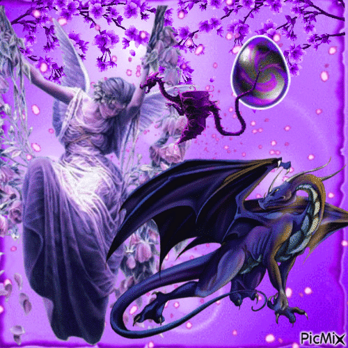 Violet, Fée et dragon - Ilmainen animoitu GIF