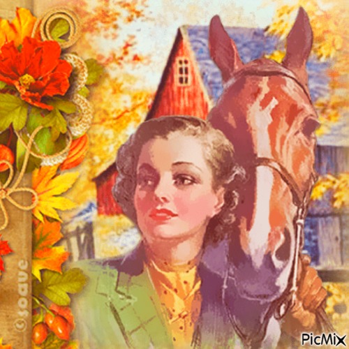 femme et cheval vintage - безплатен png
