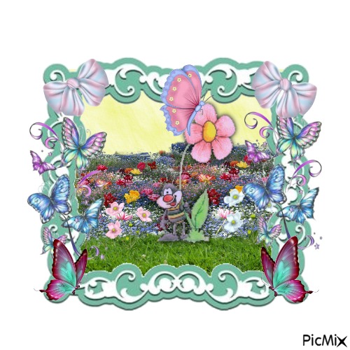 A Bug-Butterflys n a Flower Patch - 免费PNG