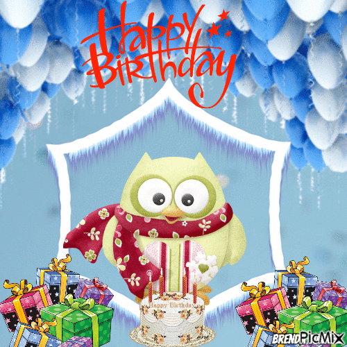 january birthday owl - Free animated GIF