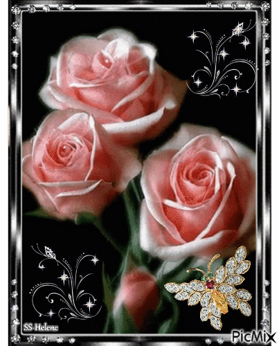 Three pink roses. - GIF animé gratuit