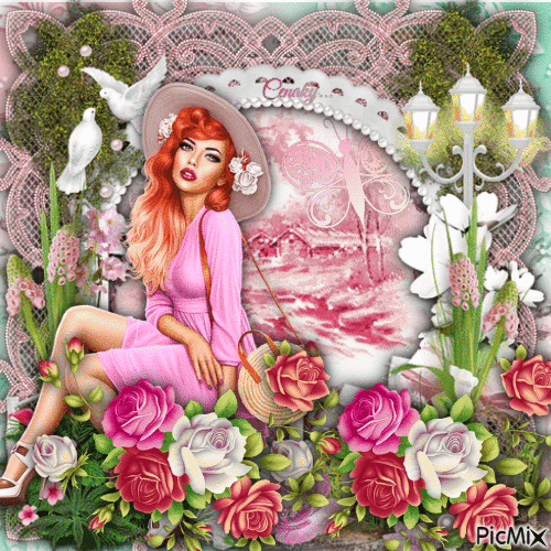 Femme assise au milieu de fleurs printanières