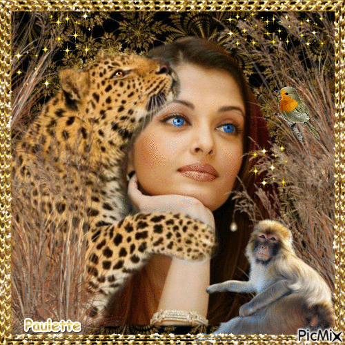 la femme et le leopard - Gratis animerad GIF