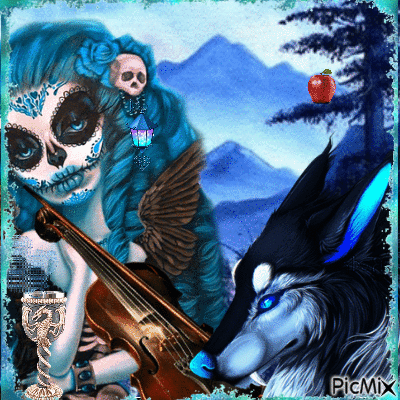 blue goth with wolf - Безплатен анимиран GIF