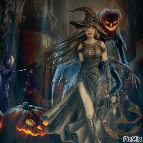 Halloween with a gothic woman - Free animated GIF