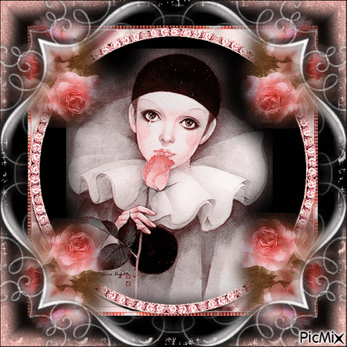 Art Peinture - Pierrot en rose - Free animated GIF