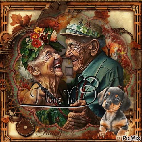 Vieux couple dans un paysage d'automne - Free animated GIF