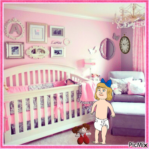 Baby and doll in frame - Ingyenes animált GIF