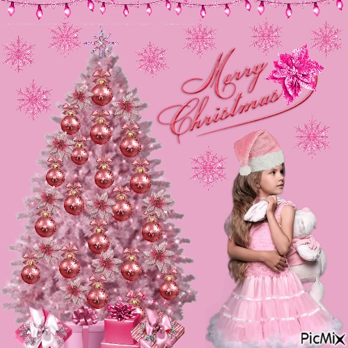 Little Girls Christmas In Pink - png grátis