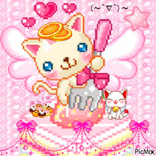 cute cat with desserts - Gratis animeret GIF
