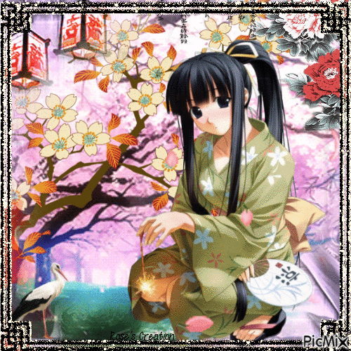 Concours : Fille manga en kimono - Безплатен анимиран GIF