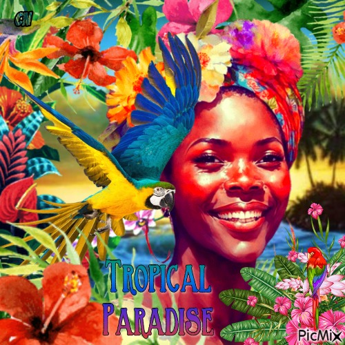 Femme, tropical et perroquet - png ฟรี
