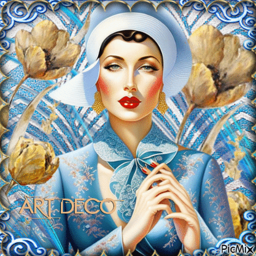 Art deco/femme en bleu et or - Darmowy animowany GIF