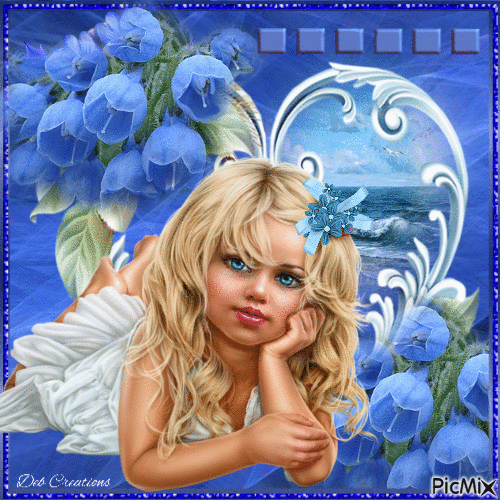 Young Girl - Blue Flowers - Gratis animeret GIF