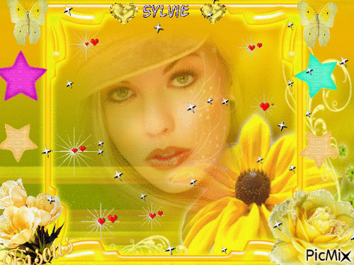 regard sur fond jaune ma création sylvie - Besplatni animirani GIF