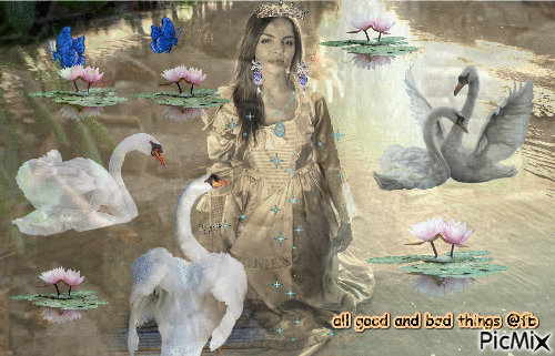 swan princess water butterfly searose - 免费动画 GIF