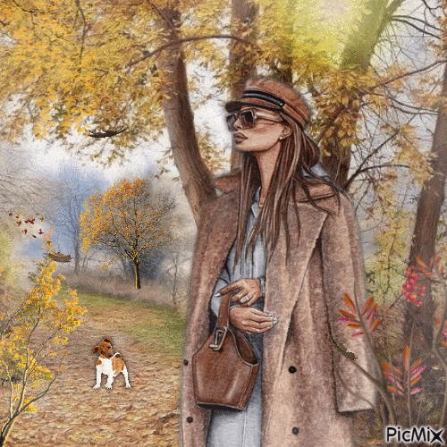 Gehen Sie im Herbst im Wald spazieren - GIF เคลื่อนไหวฟรี
