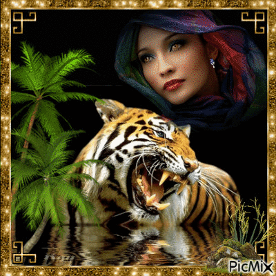 Woman and Tiger - Gratis animeret GIF