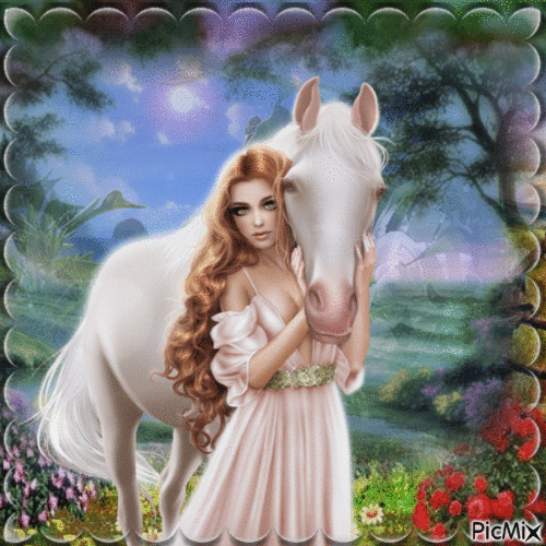 Femme et son Cheval - Free animated GIF