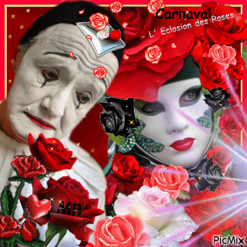 * Le vieux Pierrot Amoureux - * - CARNAVAL - L'ECLOSION des ROSES * - Darmowy animowany GIF
