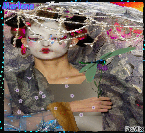 Portrait Geish  Woman Colors Hat Deco Glitter Fashion Glamour Spring  Flowers - Бесплатный анимированный гифка