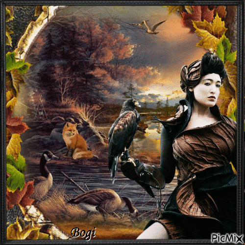 A woman with a falcon ... - Δωρεάν κινούμενο GIF