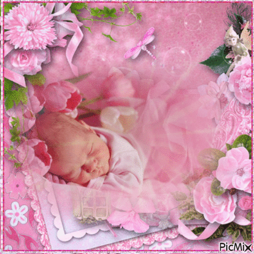 Petite fille ou petit garcon de printemps en rose - Gratis animerad GIF
