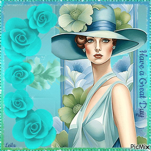 Have a great Day. Turquoise, green woman - Nemokamas animacinis gif