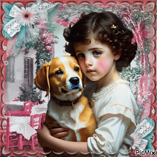 Fille et le chien - Free animated GIF