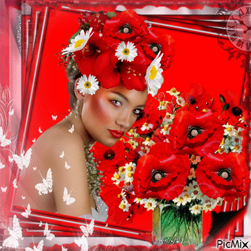 Chevelure fleurie et bouquet assorti - GIF animé gratuit