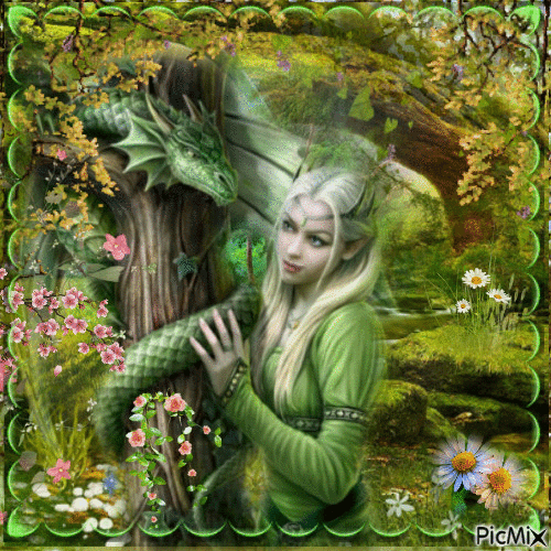 femme et dragon - Ingyenes animált GIF