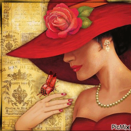 la dama del sombrero rojo - GIF animado gratis - PicMix