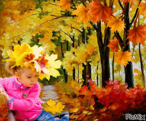 осень и дети - Бесплатный анимированный гифка - PicMix