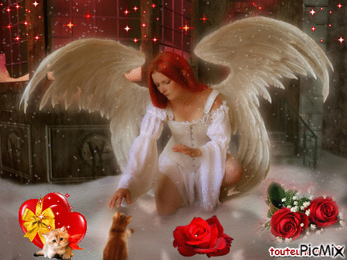 Femme ange et chat. © - GIF animasi gratis