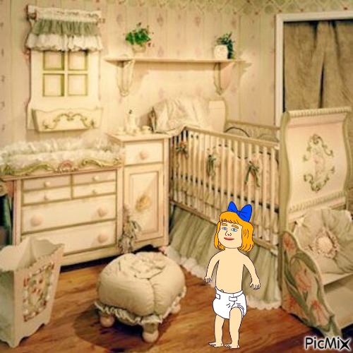 Cartoon baby in nursery - zdarma png