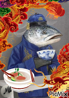 Bon apétit, señor salmón... - Безплатен анимиран GIF