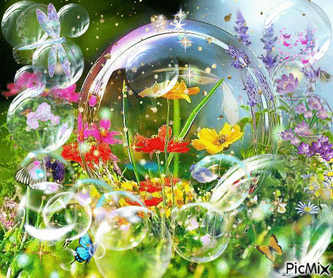 Bubble with Flower Scene - Free animated GIF