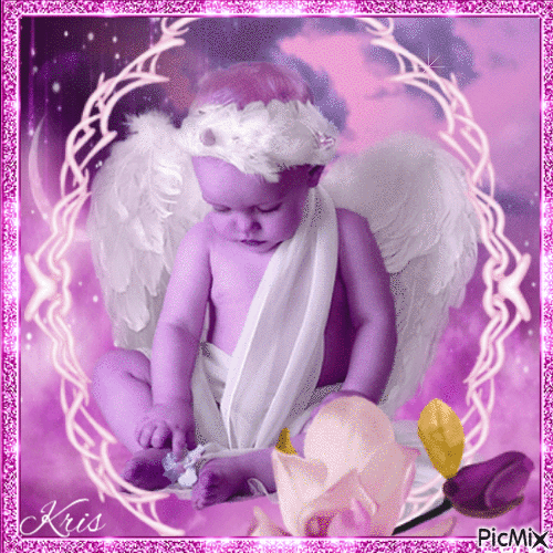 Ange avec un bébé - Tons violets - Kostenlose animierte GIFs