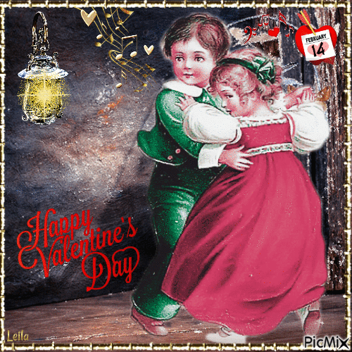 14. February. Happy Valentines Day. Children dance - Δωρεάν κινούμενο GIF