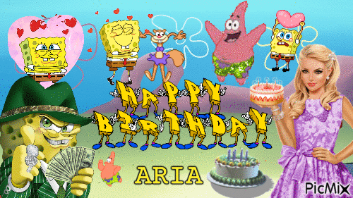 happy birthday aria spongebob - GIF animado gratis