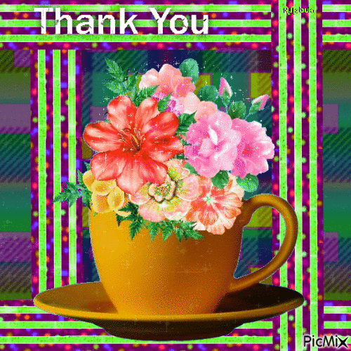 Flowers Cup-Thanks - Free animated GIF