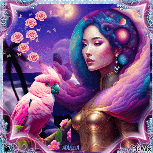 Fantasia donna - Colore rosa e blu - Nemokamas animacinis gif